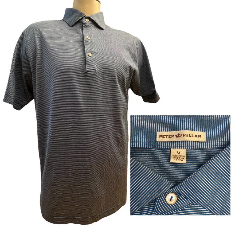 Peter Millar Polo Shirt Mens M Blue Striped Cotton